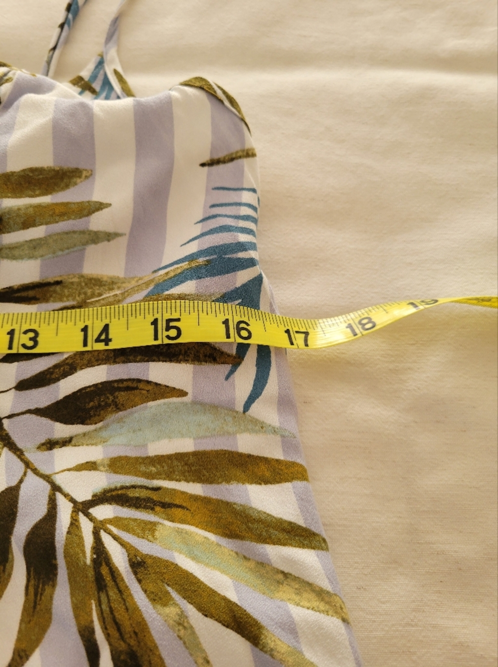 Womens Size Medium Tropical Leaf Print Sundress - White, Olive & Teal - Picture 3 of 5